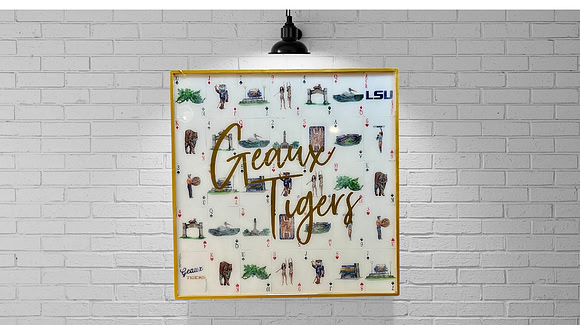 Geaux Tigers $258 18x18 Mixed Media Resin Art *SOLD*